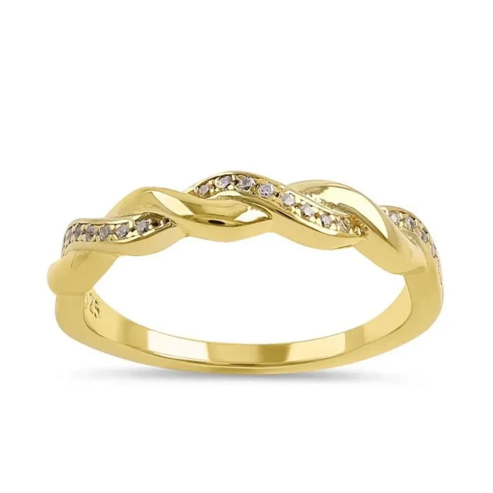 14k Gold Braided CZ Stacker Wedding Engagement Dainty Band Ring Size 6